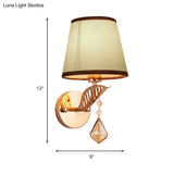 Traditional Bedroom Wall Lamp - Fabric White/Red/Blue Sconce Light With Crystal Drop