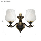 Traditional Bedside Wall Lamp: Milky Glass Cup-Like 1/2-Light Fixture In Black And Gold