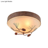 Traditional Beige Ceiling Light Fixture With Frosted Glass Drum Shade - 3 Lights For Bedroom