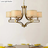Traditional Beige Fabric Drum Chandelier - 3/6 Light Ceiling Fixture For Living Room