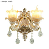 Traditional Beige Flower Wall Sconce With Crystal Drop For Hallways - Jade Light