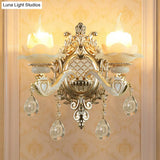 Traditional Beige Flower Wall Sconce With Crystal Drop For Hallways - Jade Light