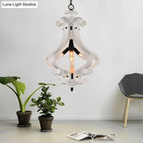 Traditional Beige/White Wood Lantern Chandelier - Bedroom Ceiling Light