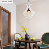Traditional Beige/White Wood Lantern Chandelier - Bedroom Ceiling Light