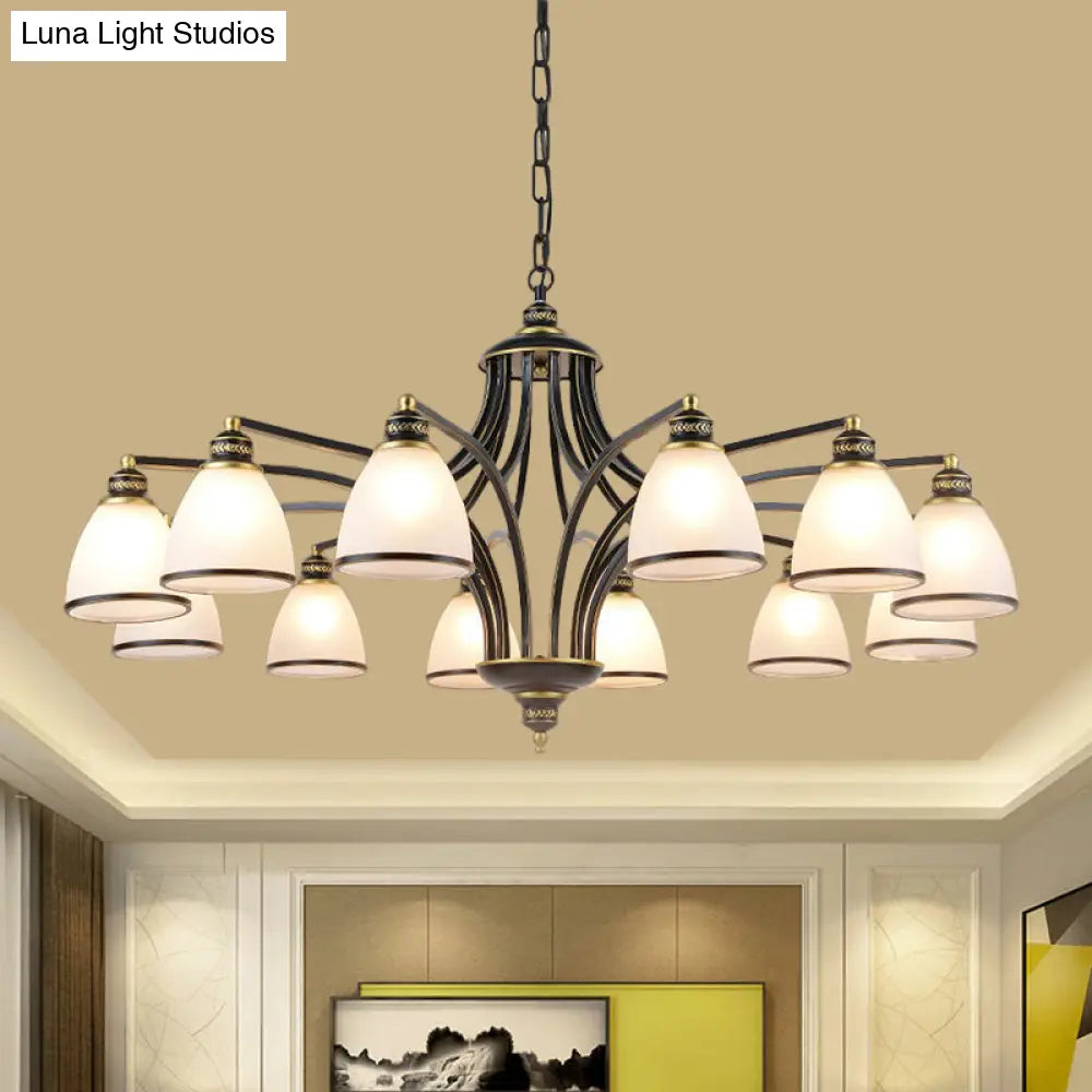 Traditional Bell Shade Frosted Glass Ceiling Chandelier Light - Ideal For Living Room Décor
