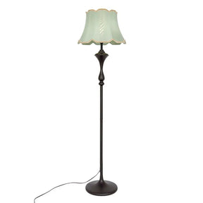 Traditional Bell Shaped Fabric Floor Lamp With Scalloped Trim For Living Room - Single-Bulb Standing