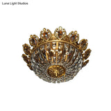 Traditional Beveled Crystal Bowl Flush Mount Ceiling Lamp With 4 Brass Heads For Bedroom Lighting