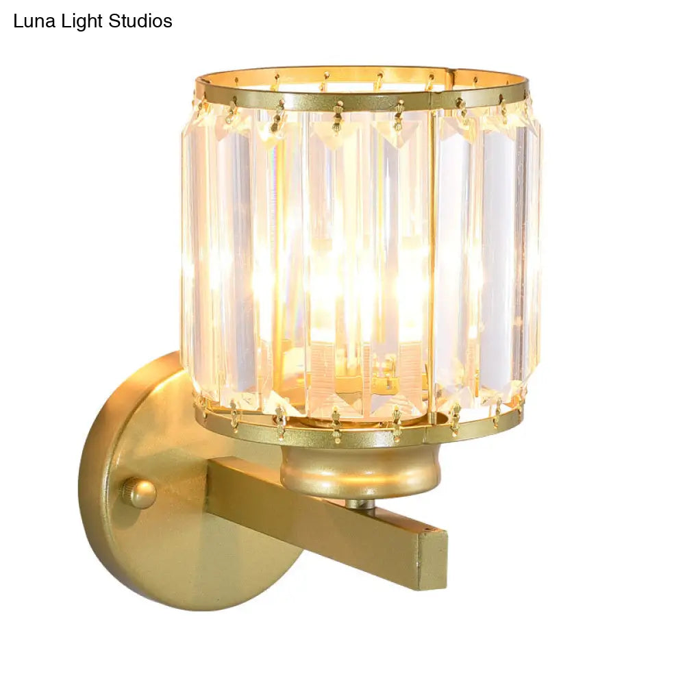 Traditional Beveled Crystal Wall Lighting - 1 Bulb Cylinder Corridor Sconce