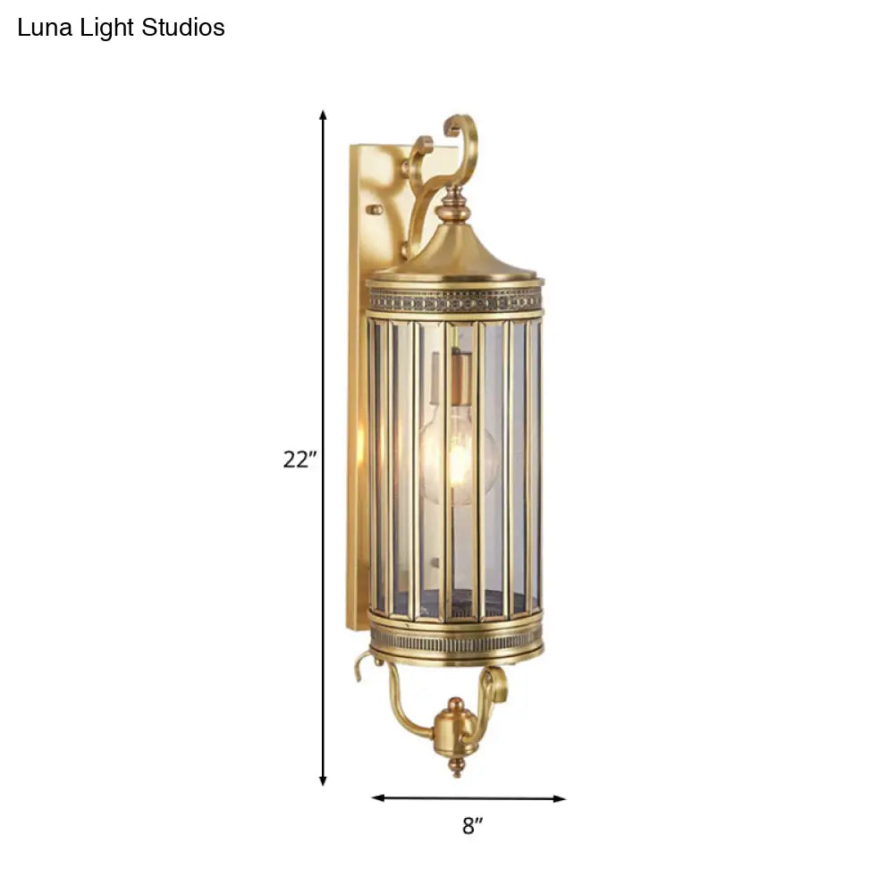 Traditional Bird Cage Wall Lamp In Gold - Elegant Metal Sconce Light For Balcony