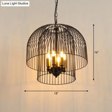 Traditional Black 6-Light Chandelier Pendant Lamp - Metal Wire Cage Fixture For Living Room