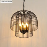 Traditional Black 6-Light Chandelier Pendant Lamp - Metal Wire Cage Fixture For Living Room