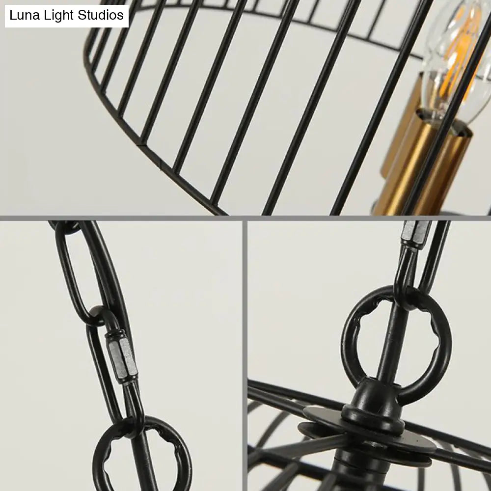 Traditional Black 6-Light Chandelier Pendant Lamp - Metal Wire Cage Fixture For Living Room