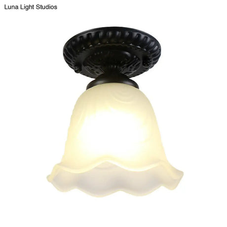 Traditional Black Bell Semi Flush Ceiling Light Fixture With Frosted Glass - 1 - Light