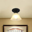 Traditional Black Bell Semi Flush Ceiling Light Fixture With Frosted Glass - 1 - Light / D