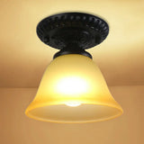 Traditional Black Bell Semi Flush Ceiling Light Fixture With Frosted Glass - 1 - Light / E