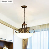 Traditional Black Bowl Ceiling Light Fixture With Frosted Glass - 3-Bulb Dining Room Chandelier