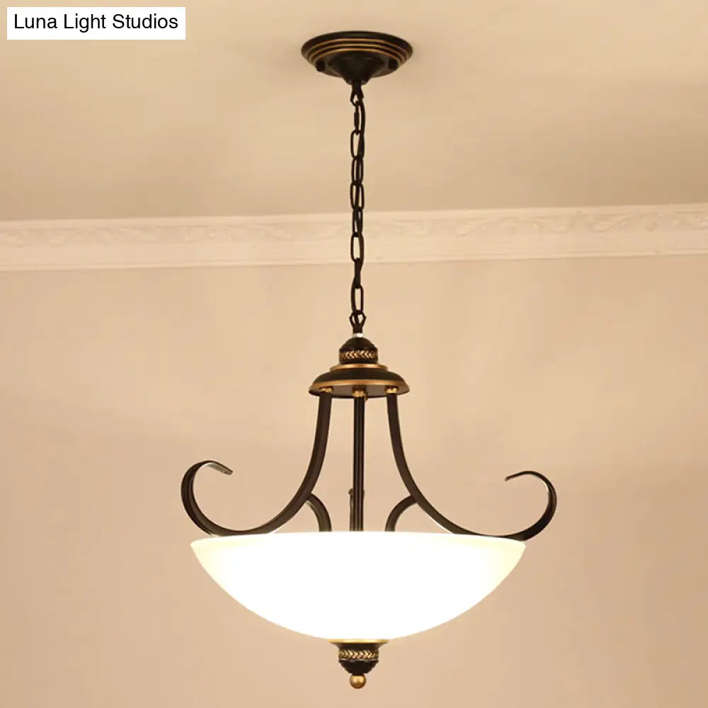 Traditional Black Bowl Ceiling Light Fixture With Frosted Glass - 3-Bulb Dining Room Chandelier