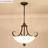 Traditional Black Bowl Ceiling Light Fixture With Frosted Glass - 3-Bulb Dining Room Chandelier