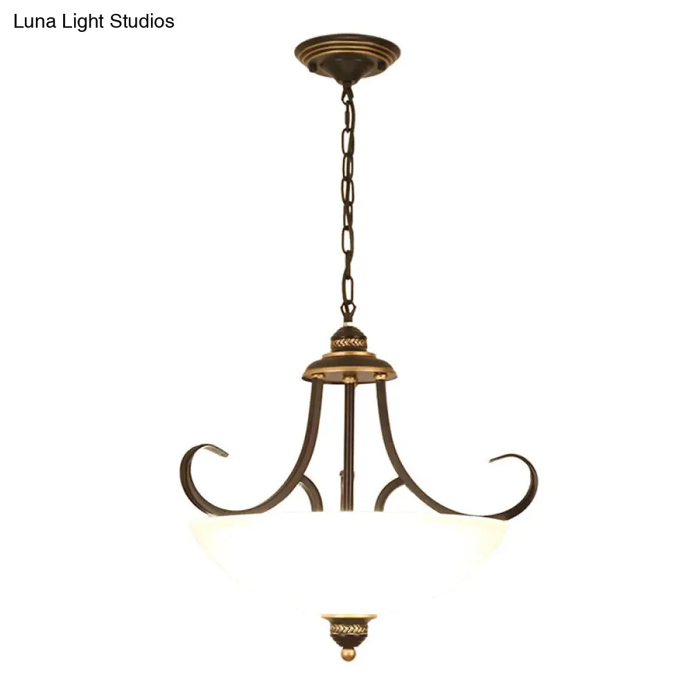 Traditional Black Bowl Ceiling Light Fixture With Frosted Glass - 3-Bulb Dining Room Chandelier