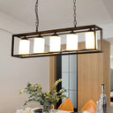 Traditional Black/Brass Island Pendant Light With Opal Glass - 5/6 Lights 5 / Black
