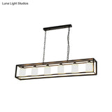 Traditional Black/Brass Island Pendant Light With Opal Glass - 5/6 Lights