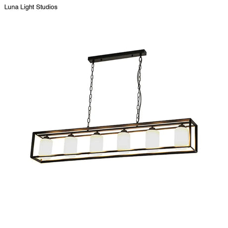 Traditional Black/Brass Island Pendant Light With Opal Glass - 5/6 Lights