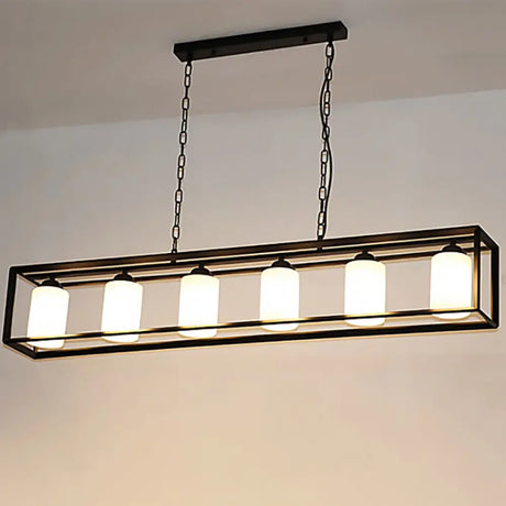 Traditional Black/Brass Island Pendant Light With Opal Glass - 5/6 Lights 6 / Black