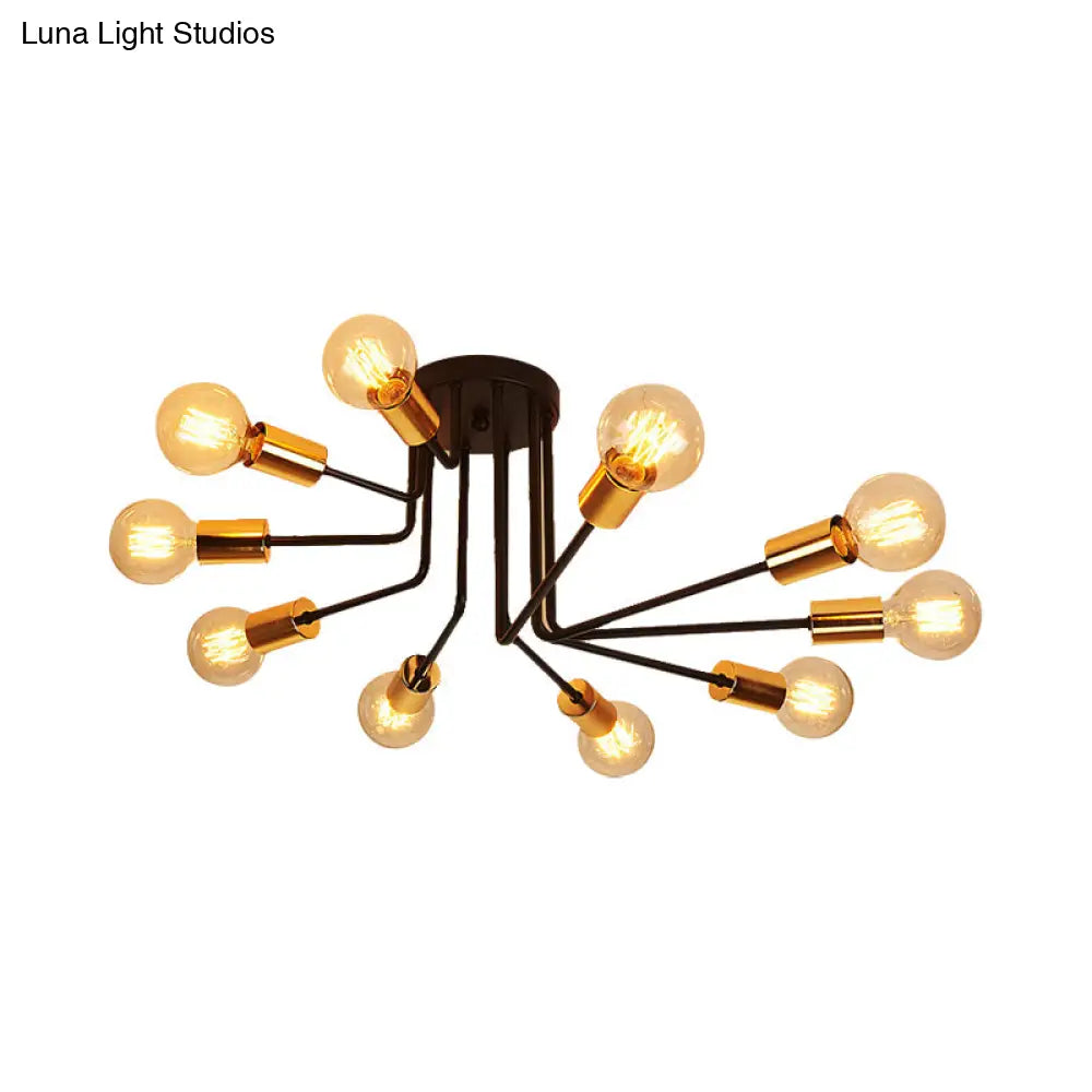 Traditional Black Ceiling Flush Mount With 6/10 Metal Lights For Living Room Lighting