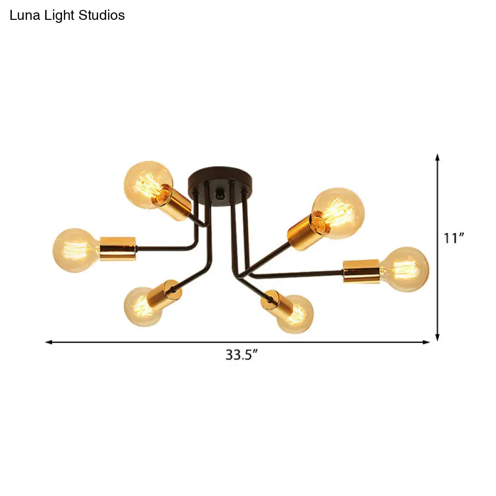 Traditional Black Ceiling Flush Mount With 6/10 Metal Lights For Living Room Lighting