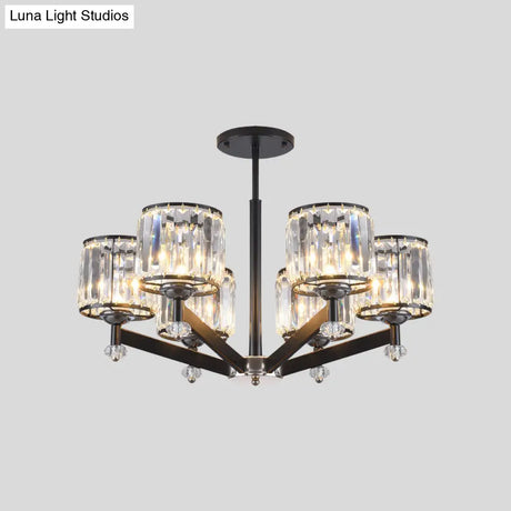 Traditional Black Cylinder Hanging Crystal Lamp Kit - 3/6 Lights Sitting Room Chandelier Lighting