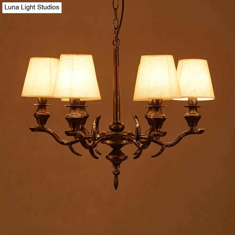Traditional Black Fabric Hanging Chandelier 6-Bulb Pendant Light Fixture For Restaurants