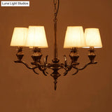 Traditional Black Fabric Hanging Chandelier 6-Bulb Pendant Light Fixture For Restaurants