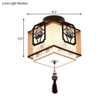 Traditional Black Flush Mount Ceiling Light With Square Fabric Shade