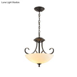 Traditional Black Frosted Glass Chandelier - 3-Bulb Bowl Ceiling Light Fixture