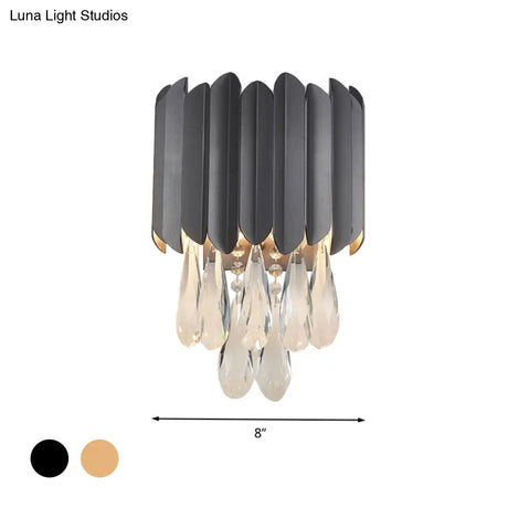 Traditional Black/Gold Teardrop Crystal Wall Sconce With Led For Bedroom