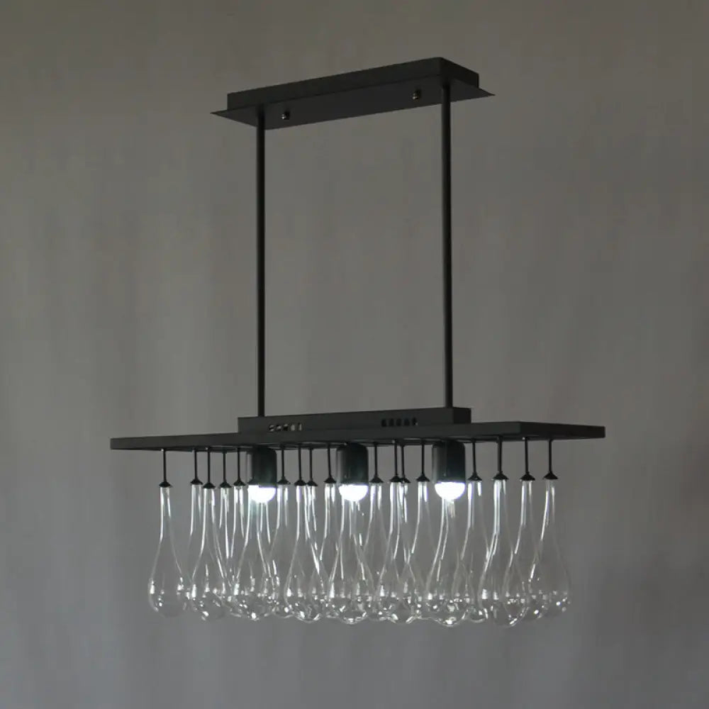 Traditional Black Island Pendant Light With 3 Clear Glass Rectangles: Warm/White / White