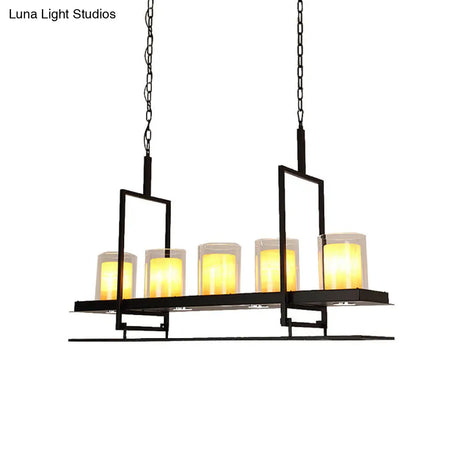 Traditional Black Marble Pendant Light With Metal Wine Glass Rack - 3/5 Heads Cylinder Island