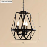 Traditional Black Metal Geometric Chandelier: 3/4 Light Living Room Hanging Lamp