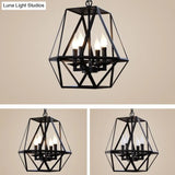 Traditional Black Metal Geometric Chandelier: 3/4 Light Living Room Hanging Lamp