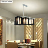 Traditional Black Pendant Light With Rectangular Fabric Shade - 3-Light Dining Room Island Lighting