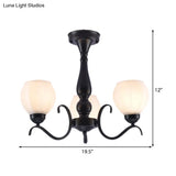 Traditional Black Semi Flush Ceiling Light With White Glass Shades - 3/5/6 Lights