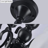 Traditional Black Semi Flush Ceiling Light With White Glass Shades - 3/5/6 Lights