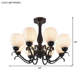 Traditional Black Semi Flush Ceiling Light With White Glass Shades - 3/5/6 Lights