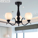 Traditional Black Semi Flush Ceiling Light With White Glass Shades - 3/5/6 Lights