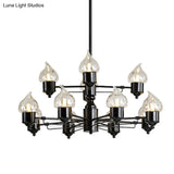 Traditional Black Two-Tiered Pendant Chandelier With 12 Candle Shades - Metal Hanging Fixture For