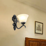 Traditional Black Wall Mount Light With Cream Glass Flared Shape Fixture For Living Room 1 / C