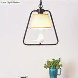 Traditional Black/White Cone Pendant Ceiling Light With Bird Detail For Living Room