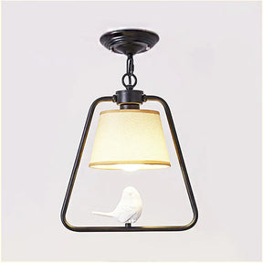Traditional Black/White Cone Pendant Ceiling Light With Bird Detail For Living Room Black