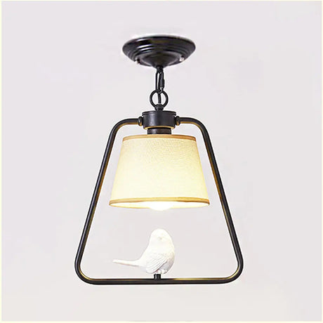 Traditional Black/White Cone Pendant Ceiling Light With Bird Detail For Living Room Black