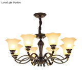 Traditional Blossom Chandelier - White Frosted Glass Ceiling Lamp Fixture In Black